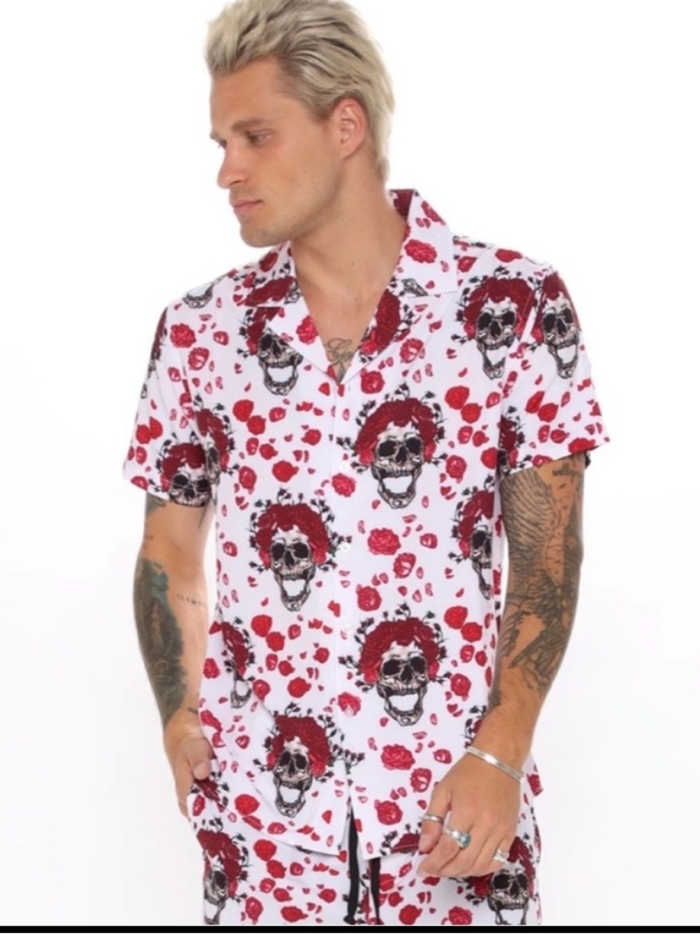 Fashion Nova Man Skulls with Roses Shirt